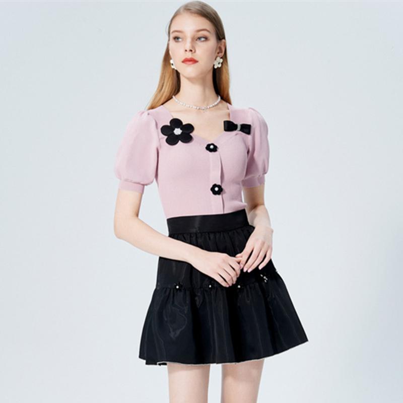 

Women' Sweaters Cute Knit Crop Top Women Summer Sweet Floral Pearls Beaded White SHort Slim PUllover Thin Sweater ShirtWomen, 16236