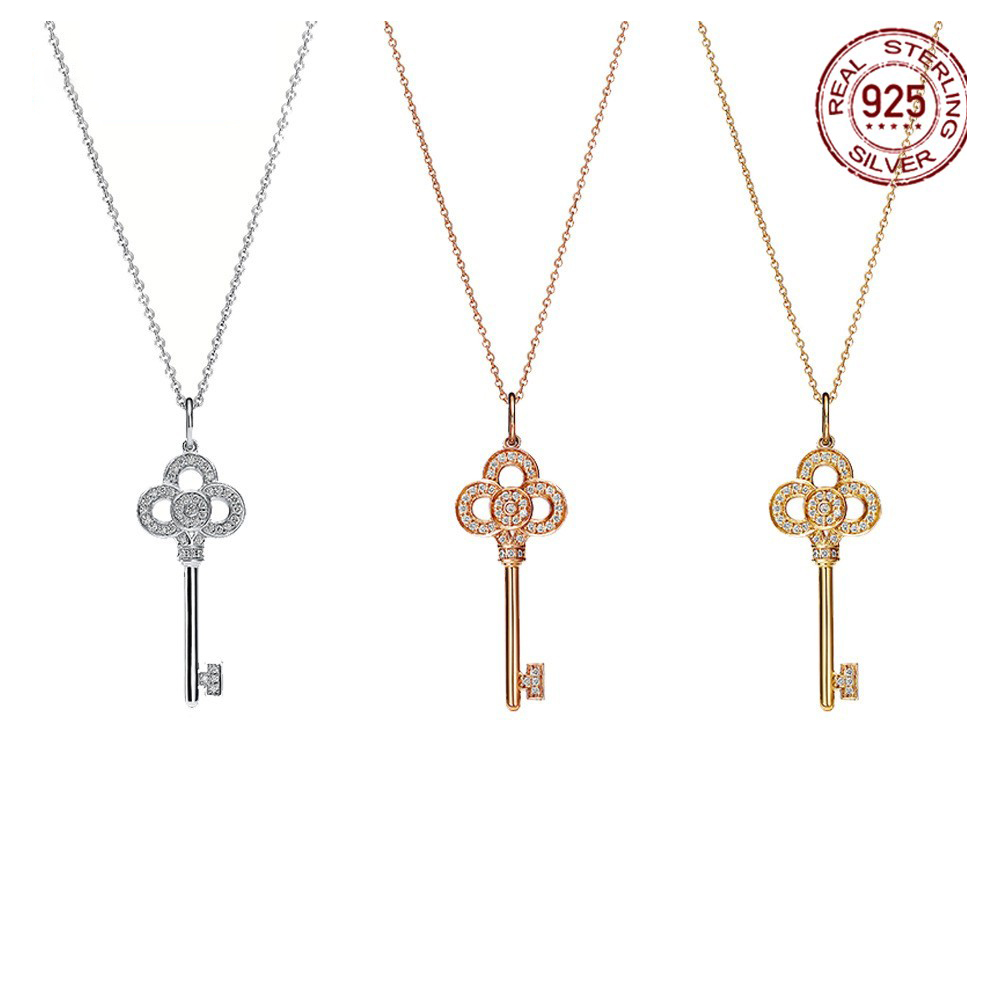 

Couple Classic S925 Sterling Silver Necklace Round Key Design Luxury Brand Necklace Party Gift For Girlfriend