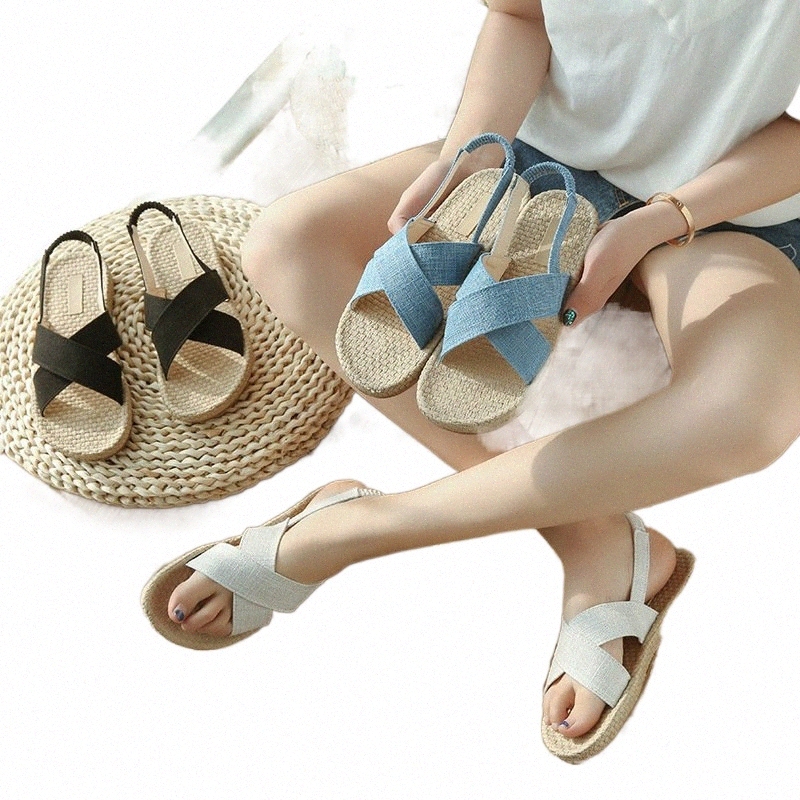 

crocuses girl sandals thong woman Vintage rope Fashion trainers buckle house slippers summer loafers 2022 j6GJ#, Black