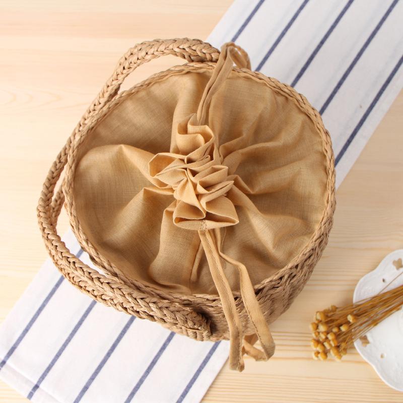 

Evening Bags Summer Straw Beach Bag Paper Rope Woven Handmade Women Handbag Drawstring Cylinder Bucket Ladies Hand W318, Khaki