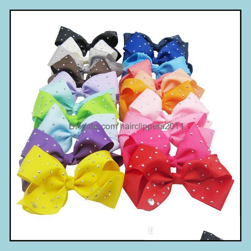

Hair Accessories Tools Products 15Cm Big Solid Grosgrain Ribbon Rhinestone Bow With Clip For Kids Handmade Boutique Crystal Hairgrips Girl