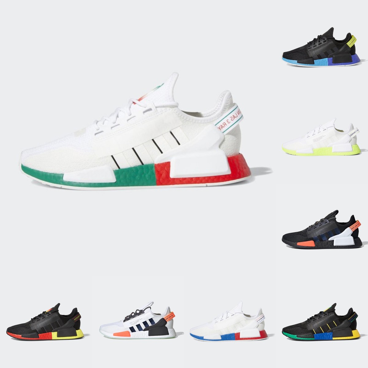 

2022new R1 v2 mens running shoes White Speckled Dazzle Camo Core Black Gradient Neon Aqua Tones Mexico City Munich Olive Japan White women trainers sports sneakers, Box