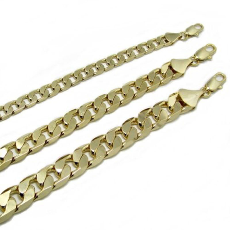 Flat Necklace Miami Cuban Link Chain 14k Solid Fine Gold GF 10mm Hip Hop 24inch-image-765583033