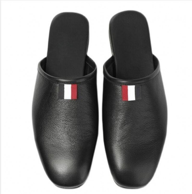 

Fashion Cover toe Half Slippers Driving Loafers Cow Leather Outdoor Muller Shoes Mens Lazy Shoes, Black