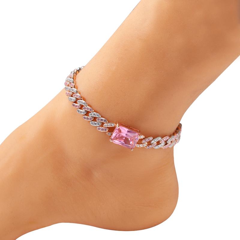 

Link Chain Square/Heart Stone Set Cuban Miami Anklet Beach Foot Women Ladies Hip Hop Bling Iced Out Charm JewelryLink
