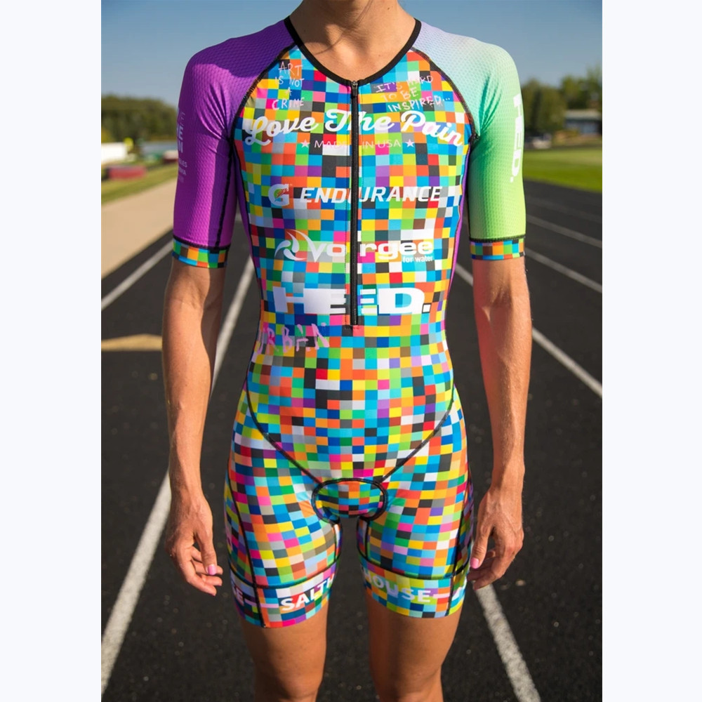 Love The Pain Womens Short Sleeve Cycling Skinsuit Triathlon Suit Mtb Bike Clothing Swimwear Running Bodysuit Jumpsuit Ciclismo