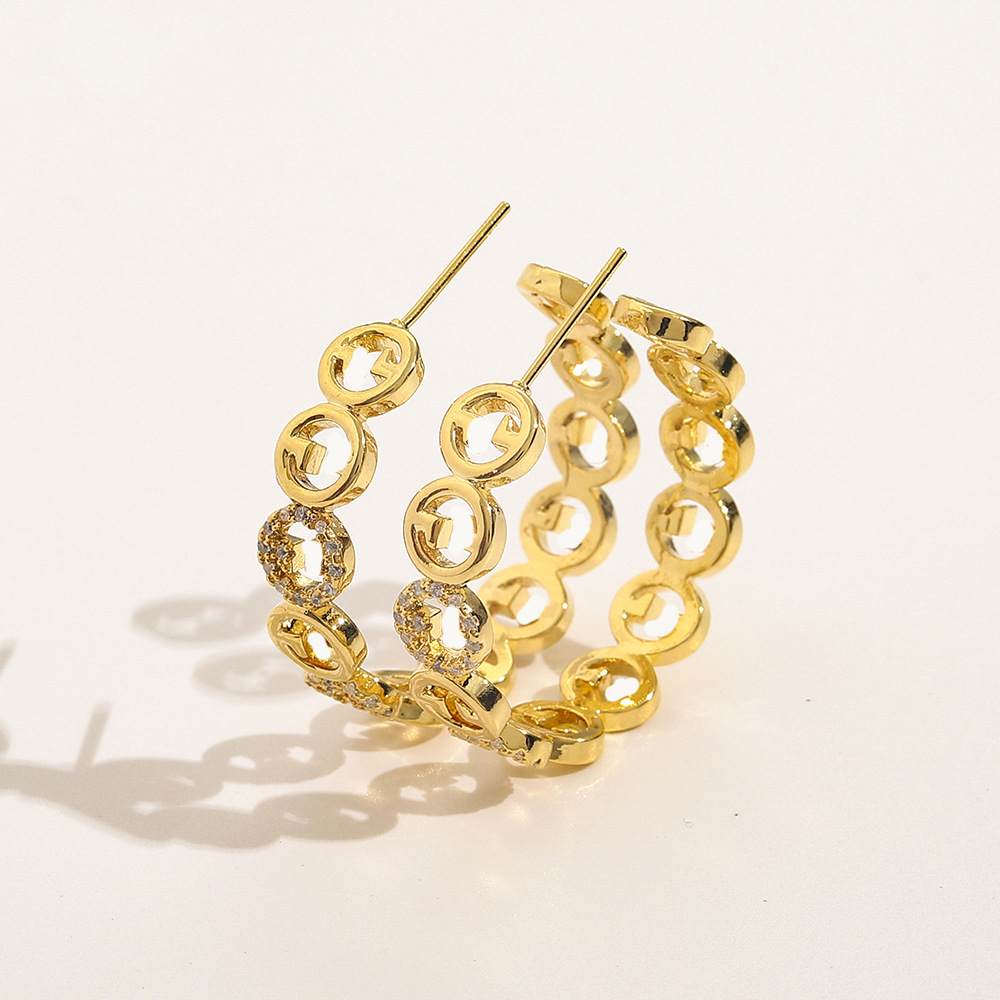 18K Plaqué Or Designers De Luxe Marque Double Lettres Boucles D'oreilles En Cuivre Rond Géométrique Célèbre Femmes Cristal Strass Pendentif Boucl