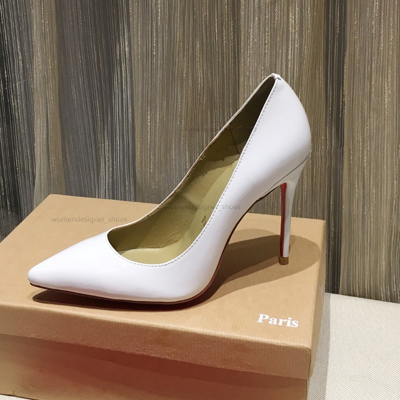 Luxurious Dress Shoes For Woman White Pumps So Kate Red Bottoms Heel 8.5 10.5CM Patent Leather Pointed Toe Red Sole Shoe Summer With box