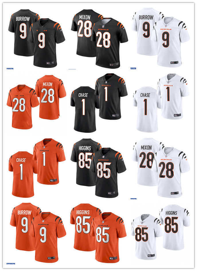 

Football Jerseys custom Cincinnati''Bengals''9 Joe Burrow 1 Ja'Marr Chase 23 Daxton Hill 30 Jessie Bates III 2 Evan McPherson 85 Tee Higgins, Colour