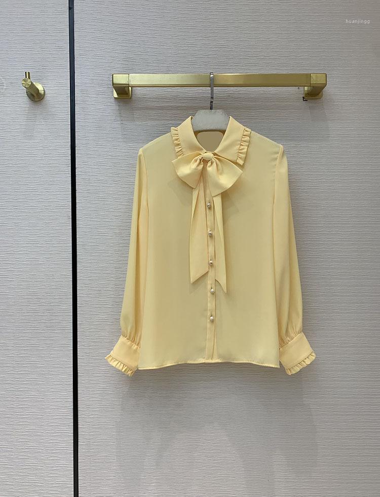 

Eureeky Blouse 2022 Early Spring Women Elegant Commuting Bowknot Pearl Buttons Solid Shirts Long Sleeve Blouses Women, Black