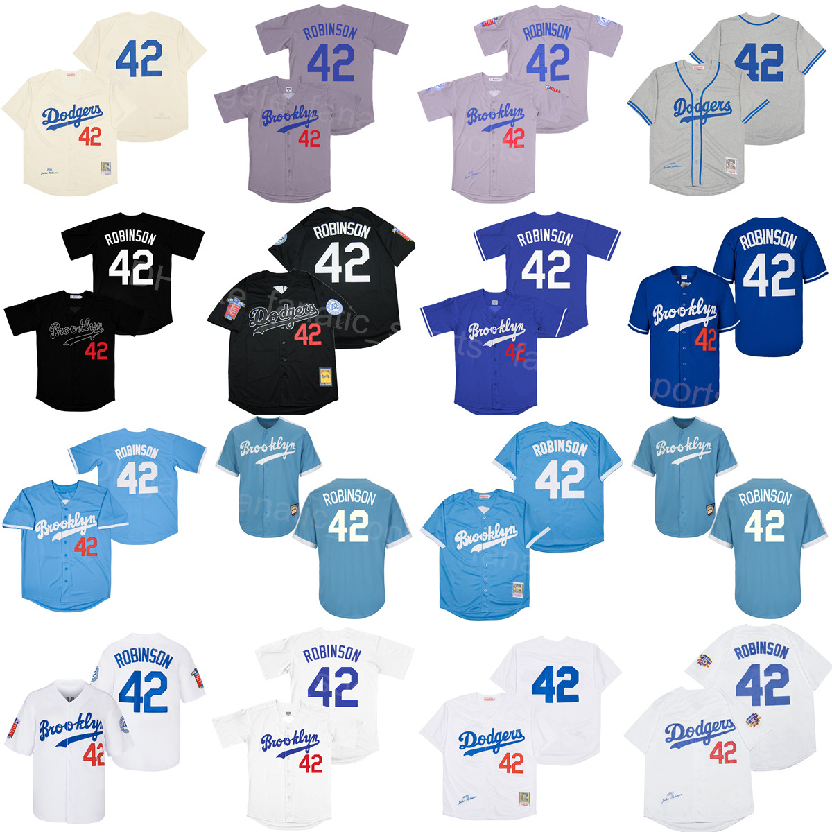 

1955 Vintage Baseball Jersey 42 Jackie Robinson Retro Cool Base Team Blue White Grey Black All Stitched For Sport Fans Retire Cooperstown Breathable High Quality, 1955 retro