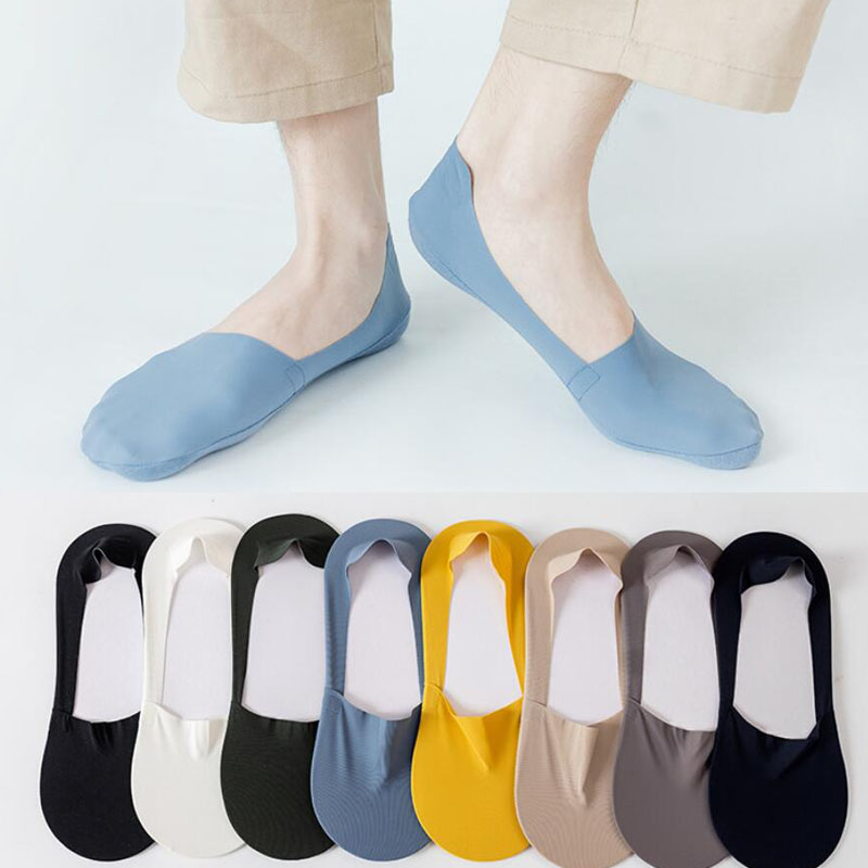 

Summer Thin Sock Slippers Silicone Antiskid Ice Silk Socks Seamless Invisible Women Solid Boat Socks, White