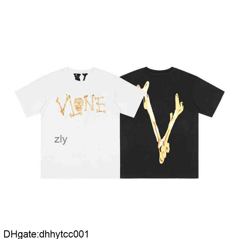 

Mens T-shirts Vlones Fog Asap Rocky Halloween Skeleton Bone Print High Short Sleeve Trendy Men SS65, White