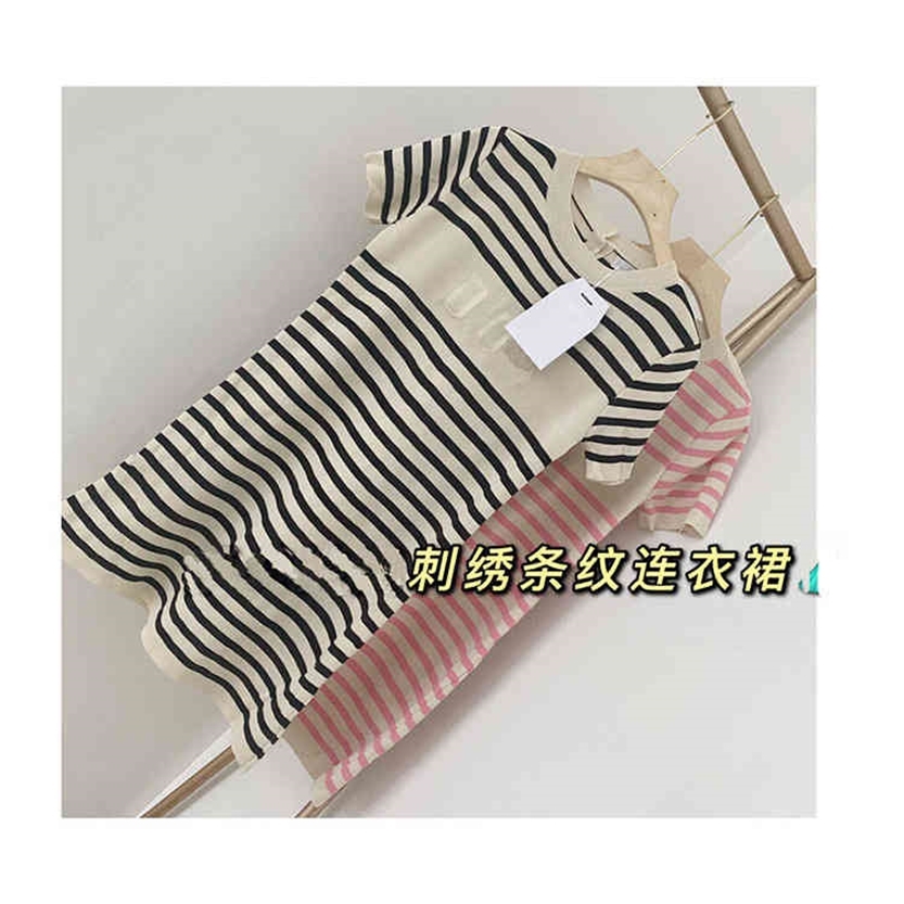 66% OFF High Quality new D + summer exclusive color contrast stripe letter embroidery round neck knitted women's casual A-line dress