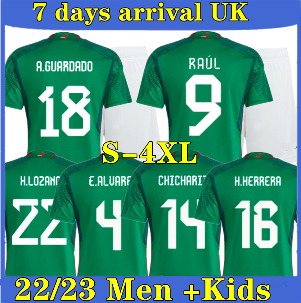 

Mexico soccer jersey S-4XL 2022 world cup fans player version CHICHARITO H. LOZANO HERRERA G DOS SANTOS 2 football shirt Kids Men kit sets uniforms tops, 22/23 home+patch