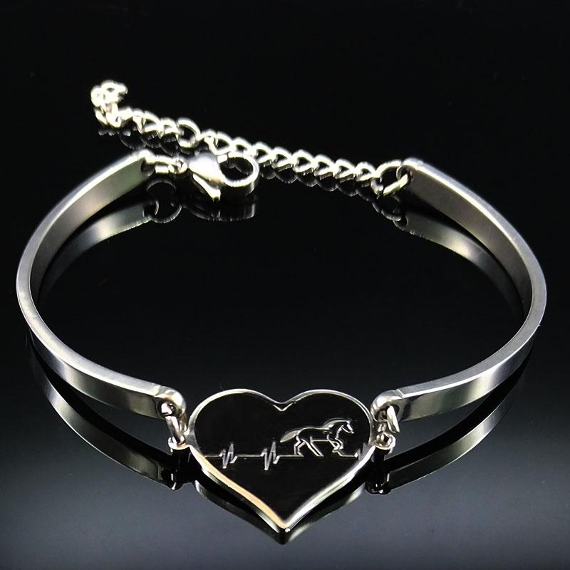 

Bangle Fashion Heart Horse Stainless Steel For Women Silver Color Bracelets & Bangles Jewelry Bracelet Manchette E1771S01Bangle