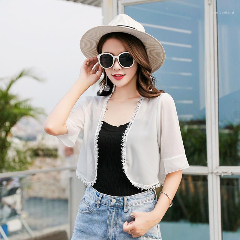

Women's Blouses & Shirts Fashion Chiffon Kimono Cardigan Casual 3/4 Sleeve Loose Black White Women Plus Size Summer Sunscreen Top