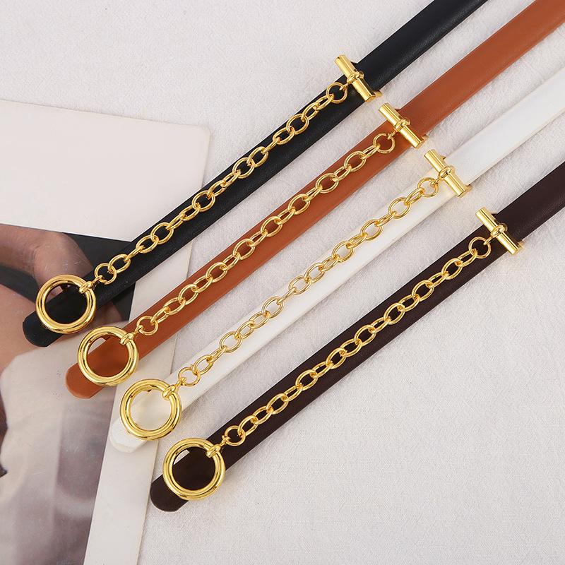 

Belts Ladies Sweater Genuine Leather Belt Gold Chain Buckle Fashion Dress Trouser Straps Designer Women High Quality, White