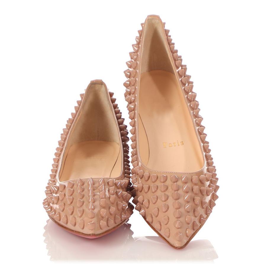 

Luxury paris womens Dress Shoe casual flats red sole rivet flat Nude spiked shoes Patent leather pigalle spikes outdoor walking we204k