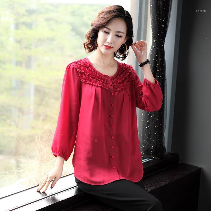 

Summer Women Shirt Plus Size Blouses 4XL 5XL 6XL Tops Long Sleeve Chiffon Blouse Double Layer Ruffle Hem Women's & Shirts, Black