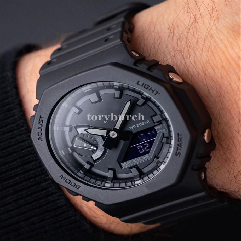 

G watch Display 2100 high quality Quartz Male Electronic Reloj Hombre wristwatch World Time All functions automatic light shock re228g, Full black