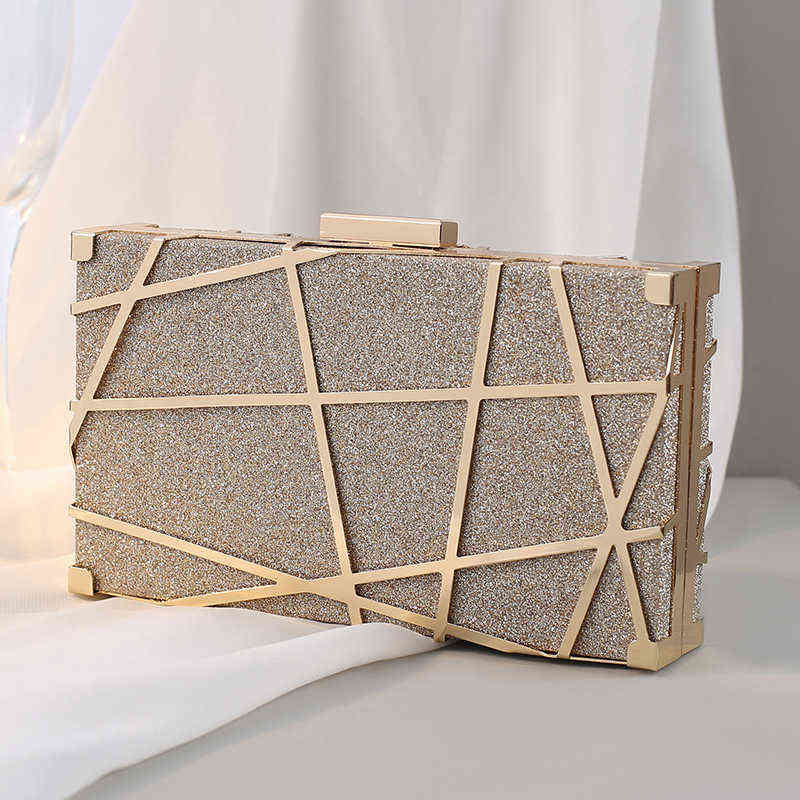 

NXY Women's Fashion Evening Bags Gold Glitter Geometric Metal Clutch Purses and Handbags Bridal Wedding for Women 2022 0425