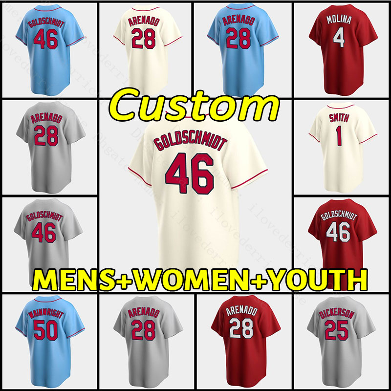 

Mens Women Cardinal Baseball Jersey 28 Nolan Arenado Custom 46 Paul Goldschmidt 4 Yadier Molina 50 Adam Wainwright 25 Dexter Fowler, As shown