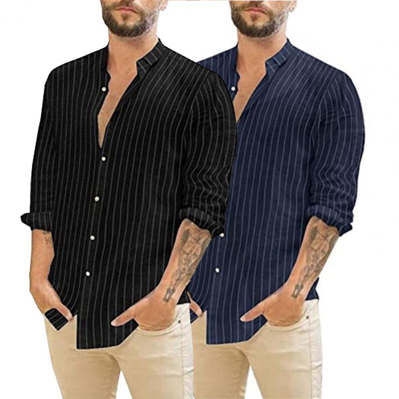 

Men's Casual Shirts Mens Dress For Men Button Up Shirt Office Business Stripe Single-breasted Male T-shirt, Black