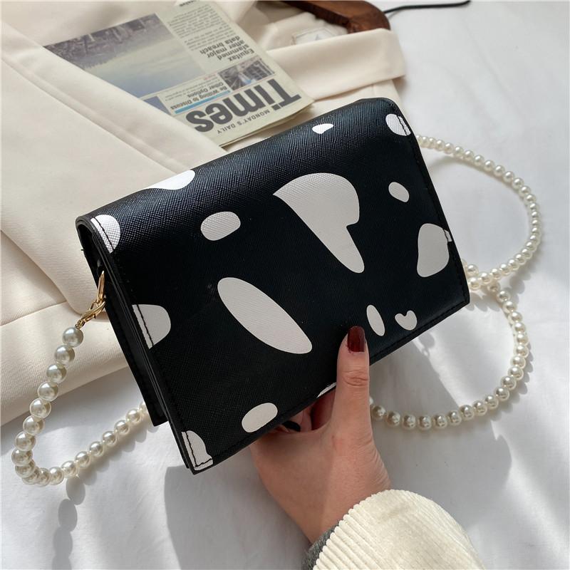 

Evening Bags Simple Foreign Style Crossbody Female Satchels Cow Pattern Pearl Small Square Shoulder Purses Novelty Messenger Handbags, Beige