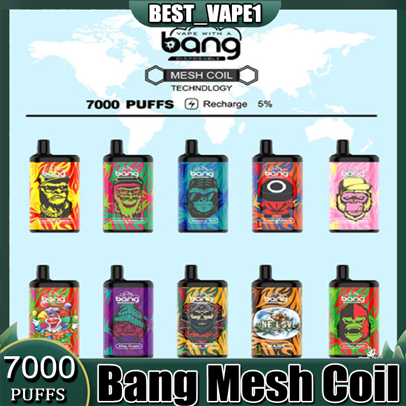 

100% Original Bang Mesh Coil 7000 Puffs Bars Disposable E cigarettes Vape Pen 15ml Pre-filled Pods Cartridge 850mAh Rechargeable Battery Authetic