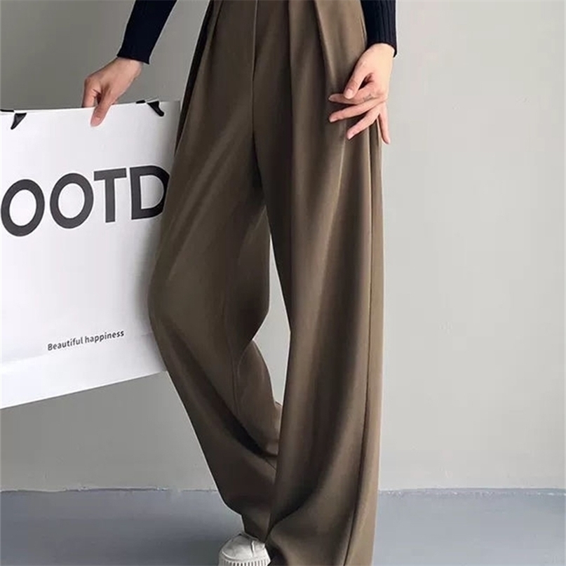 

HOUZHOU Brown Wide Leg Women's Classic Suit Pants Vintage Palazzo Office Elegant Casual Balck Trousers Female High Wasit 220419