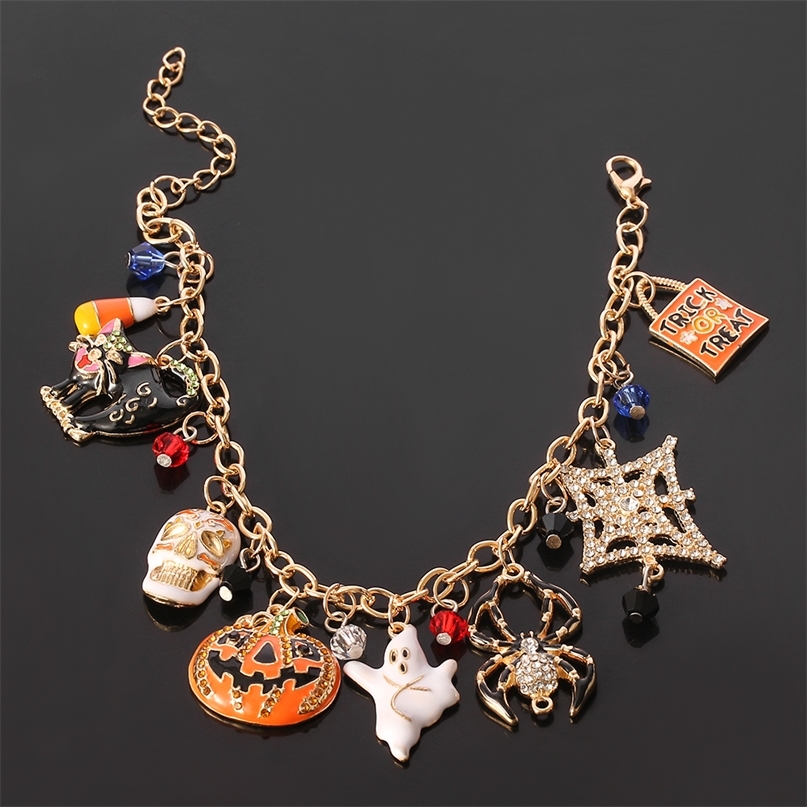 

Other Bracelets Halloween Bracelet Skeleton Head Gothic Punk Charm Pumpkin Spider Bracelet P 220826
