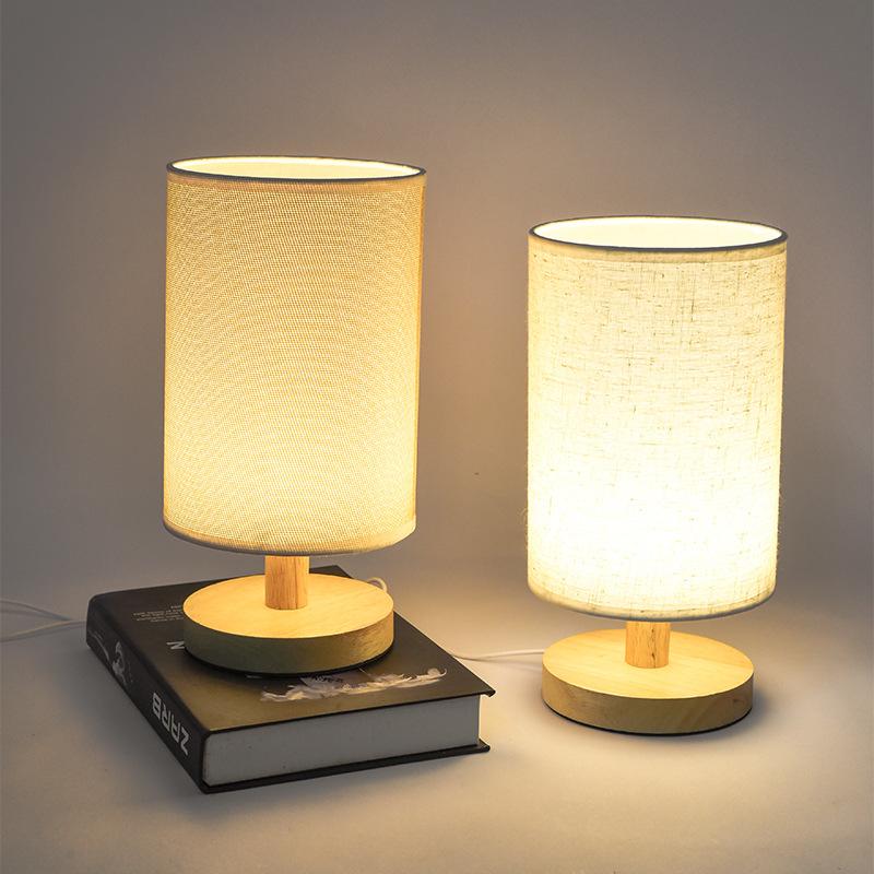 

Table Lamps Rechargeable Smart LED Solid Wood Base Cloth Cover Lamp USB Simple Nordic Bedroom Eye Protection Bedside