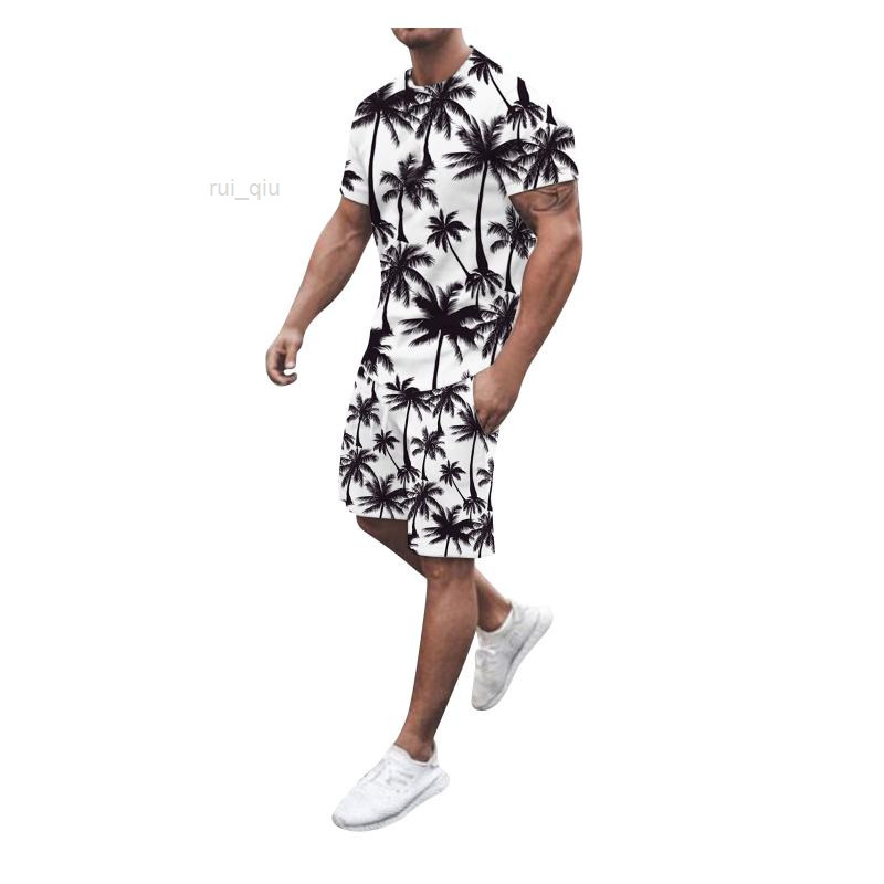 

52# Men's Tracksuits Summer Fashion 2 Piece Set Casual Short Sleeves Print T-shirtshorts Pants Suits Camisetas Ropa Hombre