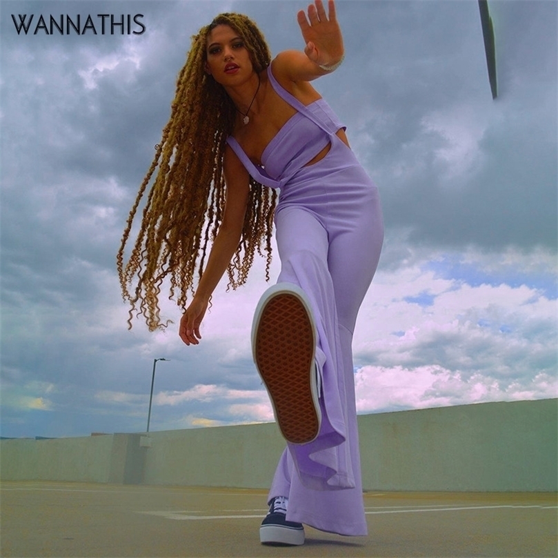 

WannaThis Solid Loose Womens Jumpsuit Hollow Out Sleeveless Waist Summer Rompers Casual Fitness Purple Fashion Workout Korean 220607