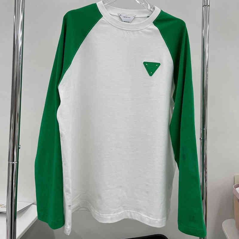 

High-quality long-sleeved t shirt BV green triangle stitching men' and women' fashion loose Korean version of the bottoming shirt, Picture color