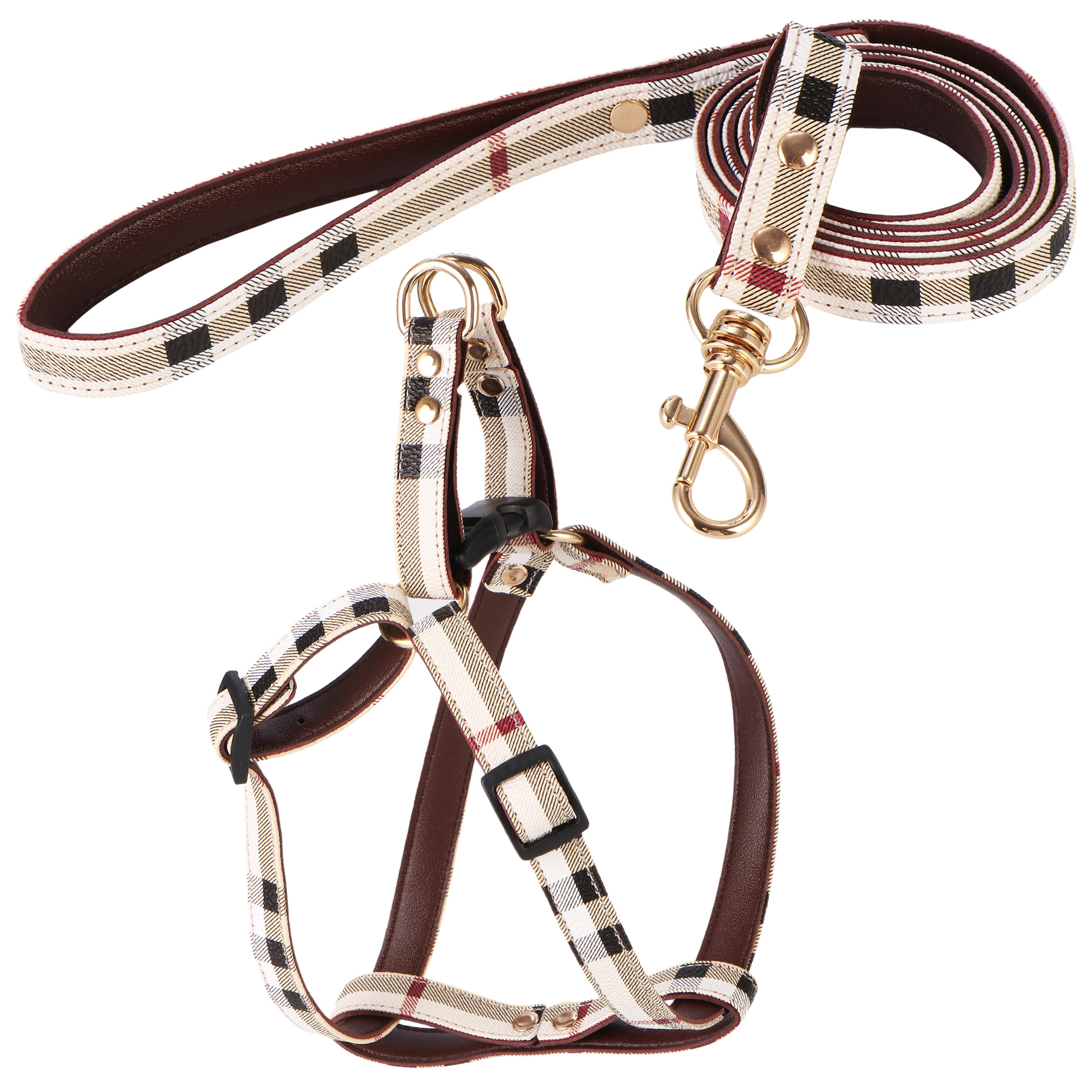 

Designer Dog Collar and Leashes Set Classic Plaid Leather Dog Leash Step in Pet Harnesses for Small  Dogs Cat Chihuahua Bulldog Poodle 6 Color Wholesale