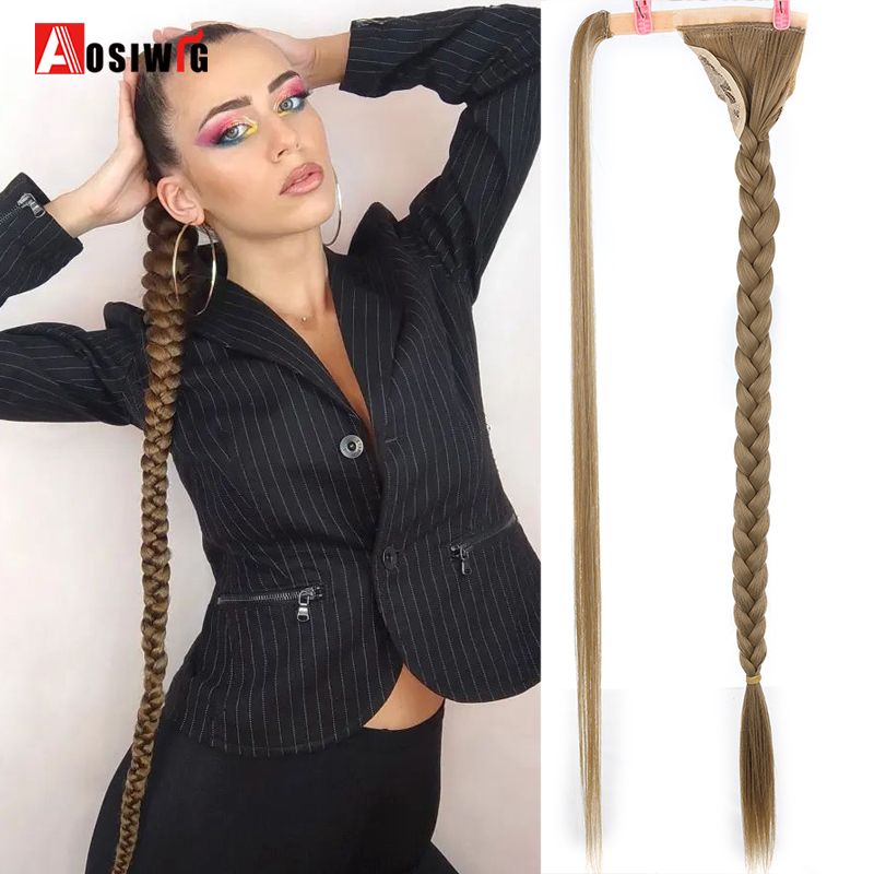Costume Accessories Synthetic Super Long Ponytail Extension Clip In Pony Tail Braid Straight Fake Flase Hair for Women Blonde Hairpiece-image-772762575