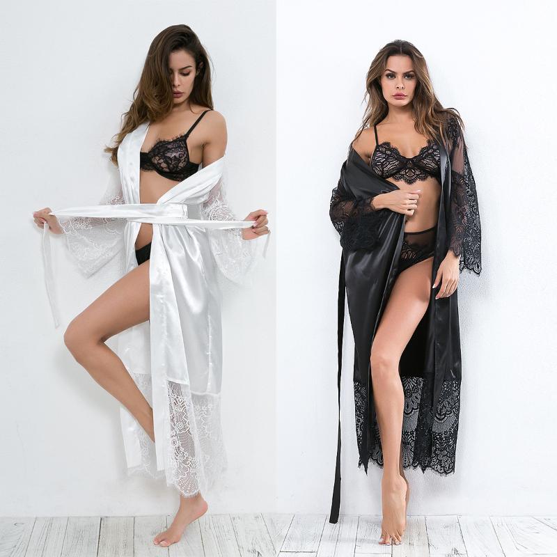 

Women' Sleepwear Lingerie Lace Robes Bathrobe Women Robe Sets Bridesmaid Sleep Tops Silk For WomenWomen, Black