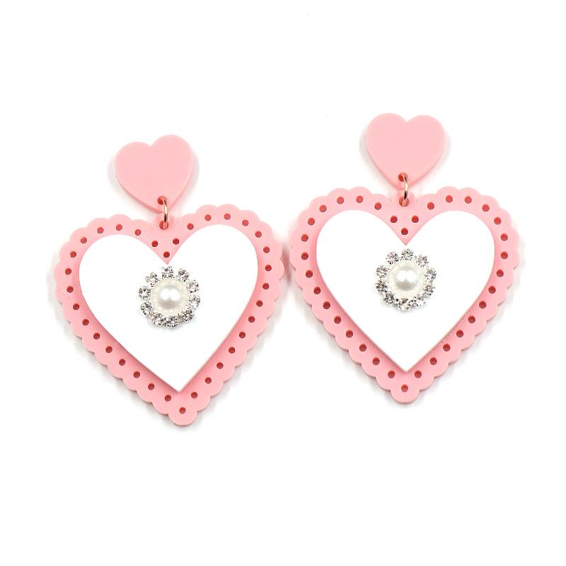 

Dangle & Chandelier Valentine Handmade Gift For Women Pink Heart Drop Earrings Acrylic JewelryDangle DangleDangle