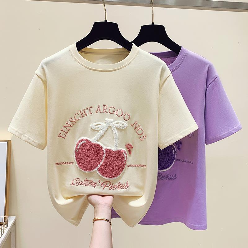 

Harajuku Summer T-shirt Womens For Women Clothes Y2k O-neck Loose T Shirts Mujer Female Casual Letters Embroidery Tops Tees, Purple