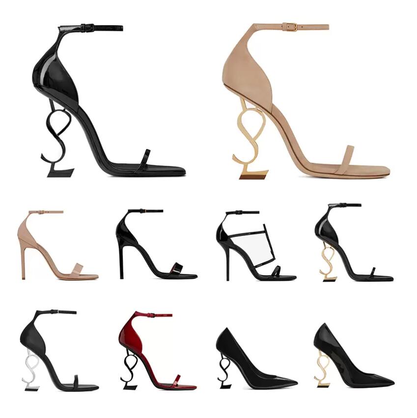 2022 femmes de luxe Sandales Chaussures designer talons hauts en cuir verni Gold Tone triple noir nuede rouge femmes dame mode sandales Parti Mar