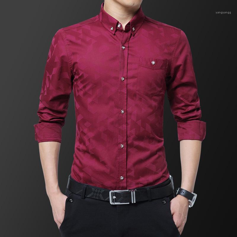 

Men's Casual Shirts Geometry Print Men 2022 Long Sleeve Slim Formal Shirt Mens Work Business Brand Camisas Non Iron Chemise Homme, White