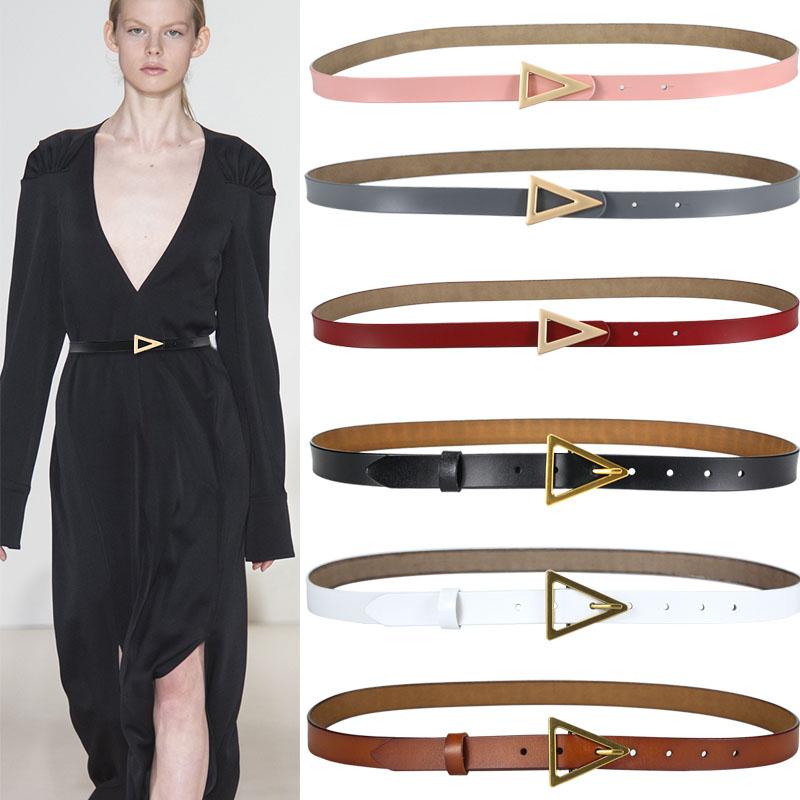 

Belts Ladies Fashion Decoration Genuine Leather Belt Triangle Alloy Smooth Pin Buckle 2cm Wide Waistband For Jeans And PantsBelts, Black