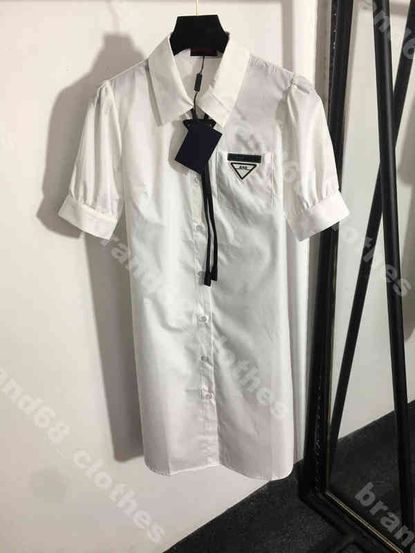 

simple women shirt dress cotton slim fit white dresses short sleeves 20 styles triangle logo bow tie pr..da brand lady clothes sexy party skirts oversize female Apparel