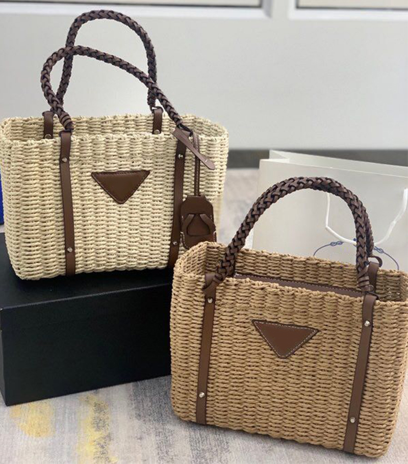 

Brand Summer Beach Straw Bags Pouches Casual Rattan Women Handbags Wicker Woven Female Totes Large Capacity Lady Buckets Bag Travel Purse BB1122, Dark brown