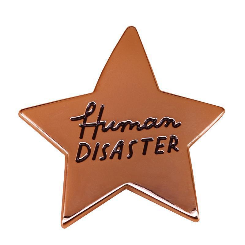

Human Disaster Gold Star Medal Brooch Pins Enamel Metal Badges Lapel Pin Brooches Jackets Fashion Jewelry Accessories, As picture