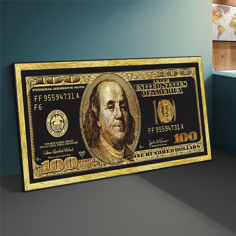 

Golden Dollar Inspirational Canvas Art Posters And Prints Silver Money Canvas Paintings On the Wall Art Picture For Living Room