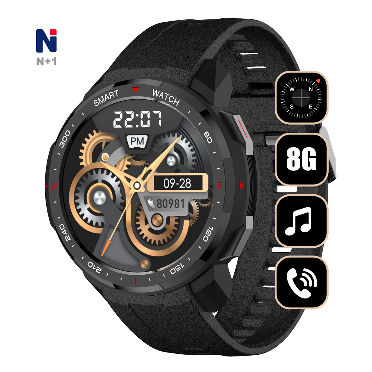 

Compass Smart Watch 8G MP3 bluetooth call IP67 waterproof watches man woman Heart rate Blood oxygen monitoring Music Smart Wristbands