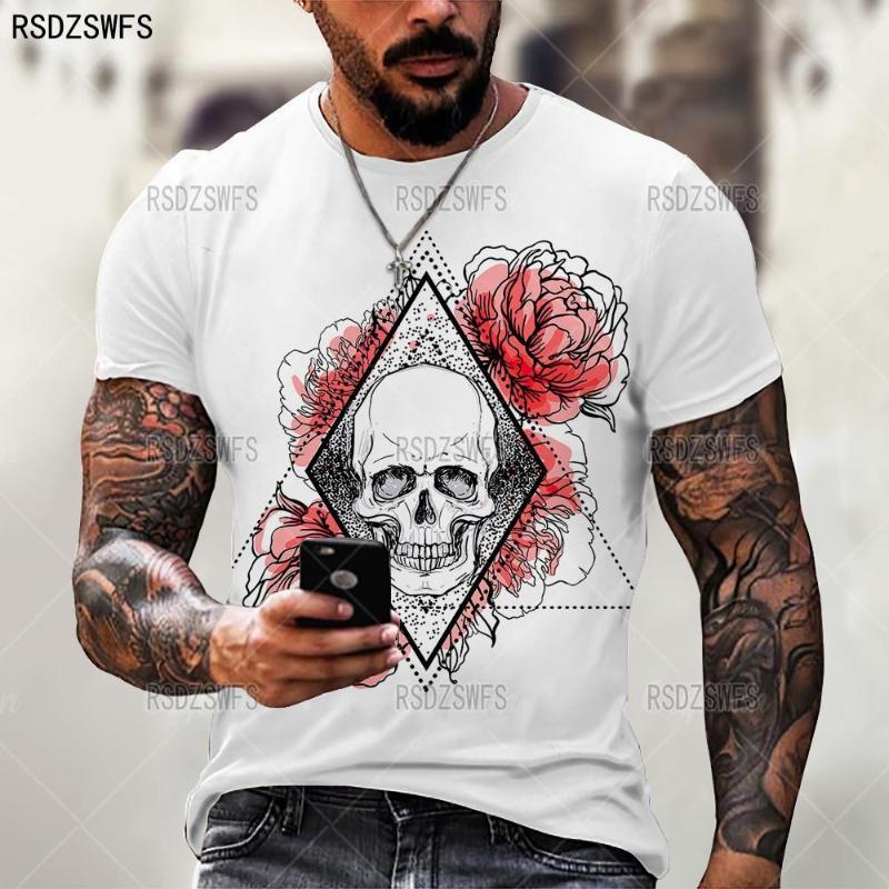 

Men's T-Shirts 3D Printing Rose Flower Skull Pattern Male/Female T-shirt Summer Fashion Hip-hop Street Personality Trend Loose Oversize Top, White;black
